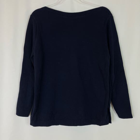 Talbots | Sweater Womens Large Petite Navy Pullover Bateau 100% Cotton Casual - Picture 5 of 5